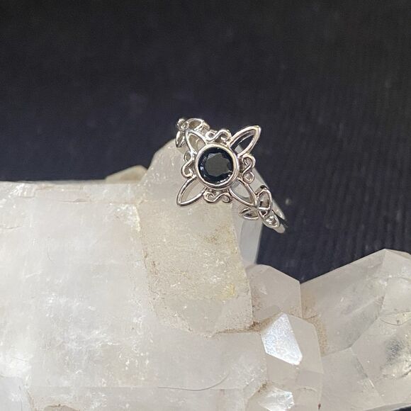 NIB 925 Sterling Silver Witch Knot Protection Ring. Black CZ Stone. Witchy. 7 - Picture 1 of 13